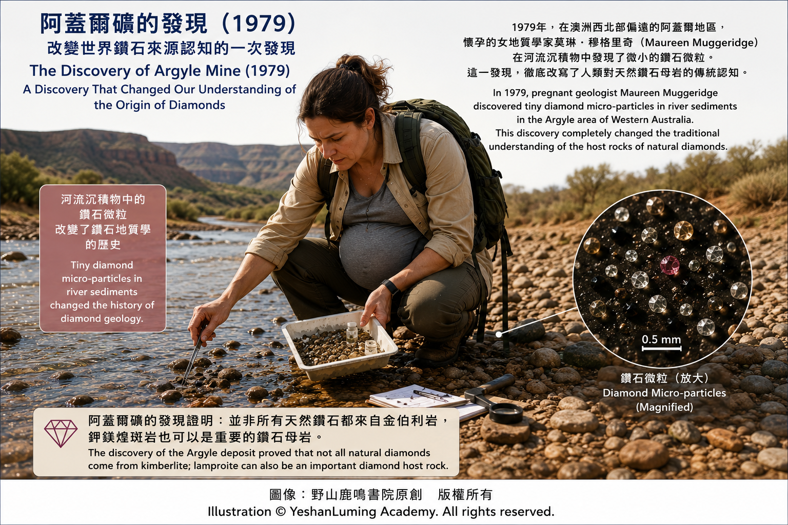 女地質學家莫琳·穆格里奇發現鑽石微粒|Geologist Maureen Muggeridge discovers diamond micro-particles