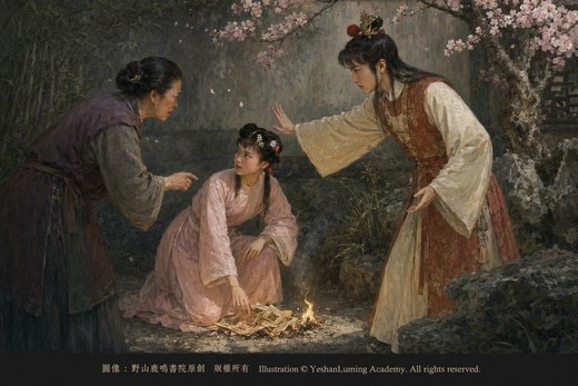 藕官清明燒紙祭奠菂官，寶玉出面保護｜Ouguan memorializes Diguan as Baoyu intervenes to protect her