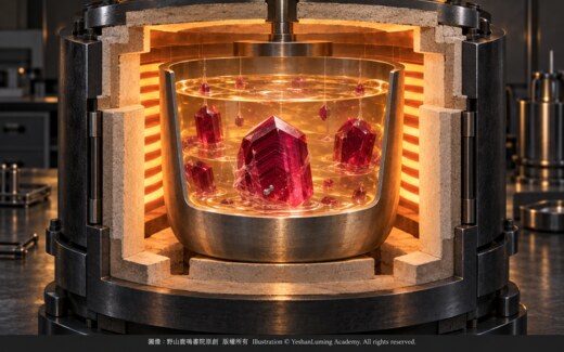 助熔劑法合成紅寶石生產示意|Flux-grown synthetic ruby production